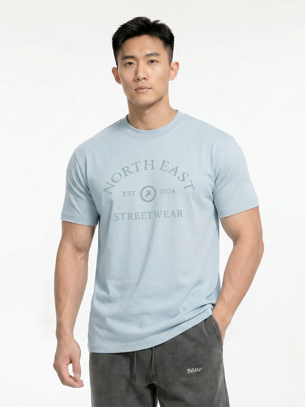NESW Foundation Tee in Stone Blue, front view